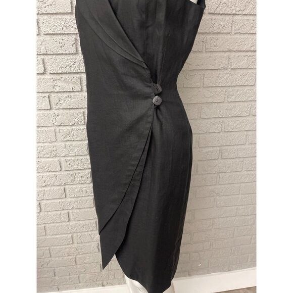 Roger Edwards Black Linen Wrap Dress with Asymmetrical Collar Size 4 - Picture 9 of 12